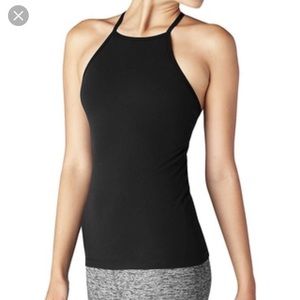 ♟NWT black high neck open back yoga support tank